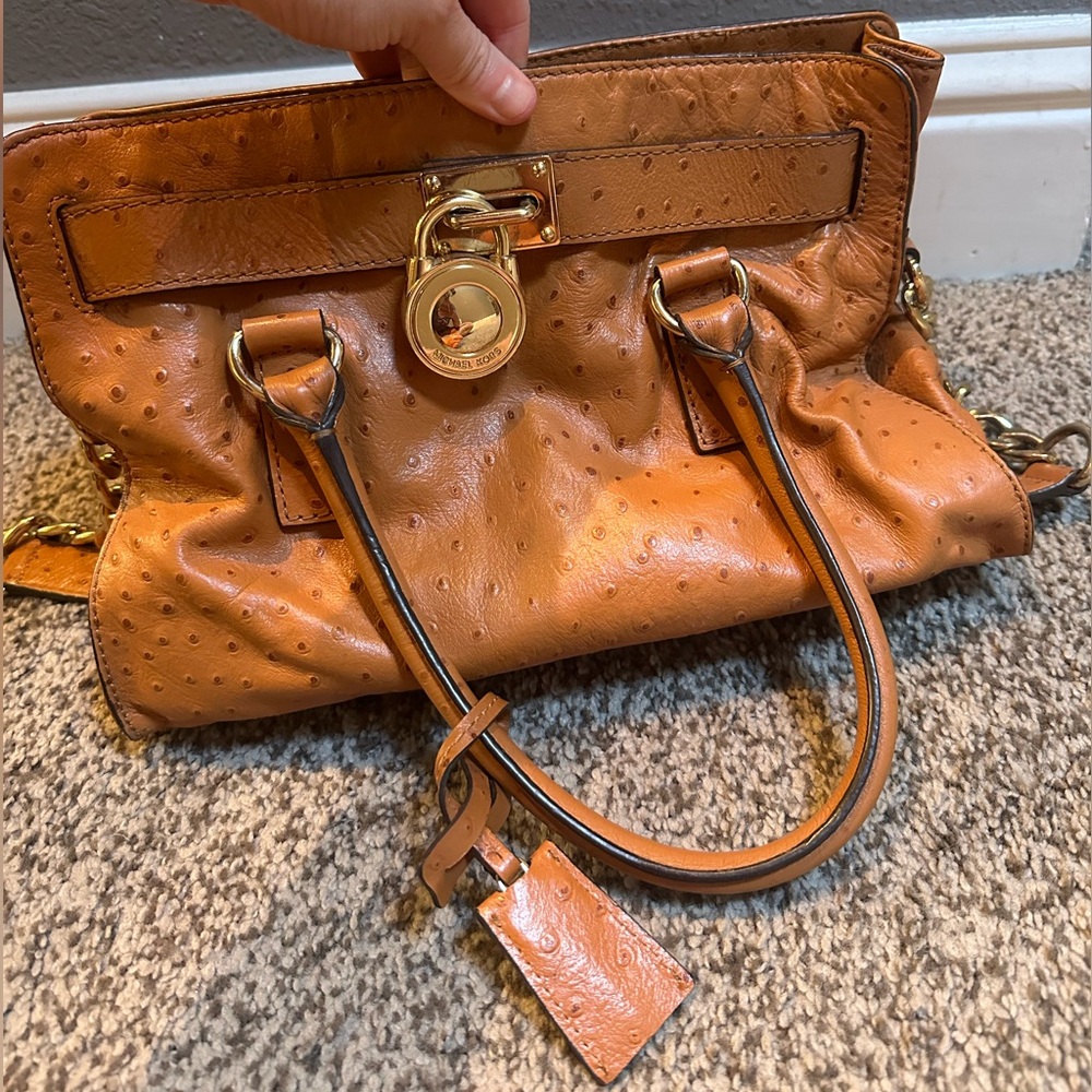 michael kors medium brown ostrich satchel